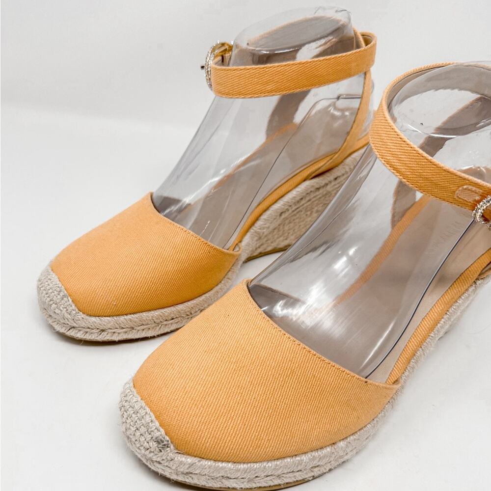 NEW Stuart Weitzman Mango Orange Espadrille Wedge Sandal, Size 9, MSRP $350 - Picture 2 of 11